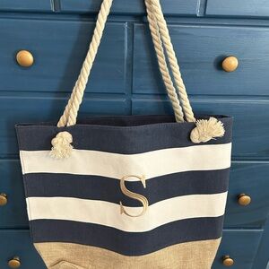 Nautical Striped Tote Bag - Navy and Cream